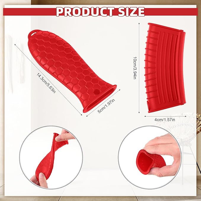 Honeydak 12 Pcs Silicone Trivet Mat and Silicone Hot Handle Holder Pack Multipurpose Non Slip Pot Holders Pot Handle Covers Heat Resistant for Kitchen Potholders Hot Dishes Jar Opener (Red)
