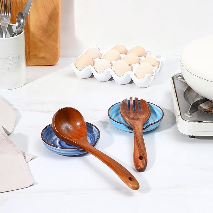 Selamica Ceramic Spoon Rest, 4.8 Inch Spoon Rest for Stove Top, Spoon Holder for Kitchen Counter, Coffee Spoon Holder, Heat-Resistant Cooking Utensil Rest for Ladles Tong, Set of 4,Gradient Blue