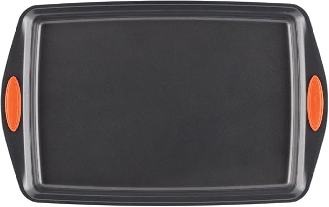 Rachael Ray Yum-o! Nonstick Bakeware Oven Lovin' Cookie Pan Set, 3-Piece, Gray with Orange Silicone Grips