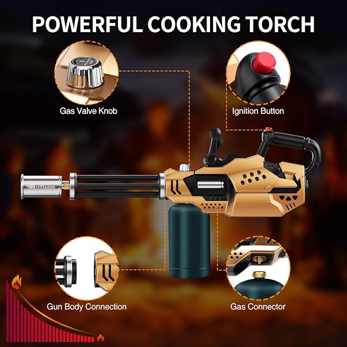 ARTFLAMM Powerful Propane Torch, Kitchen Blow Torch Gun with Adjustable Flame, Detachable Flamethrower Cooking Torch for Searing Steak, Camping, BBQ, Welding (Tank Not Included)