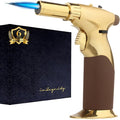 Dual Flame Butane Torch Gun - Refillable Luxury Hand Held Mini Blow Torch for Cooking, Creme Brulee, Soldering, Welding, & Resin Art - Adjustable Flame with Ignition Lock - Gold Brown by inZaynity®