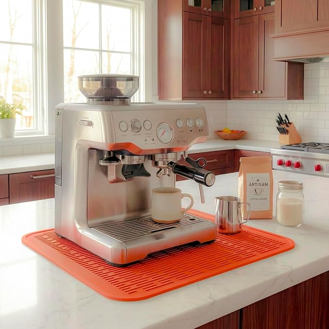 MicoYang Silicone Dish Drying Mat for Multiple Usage,Easy clean,Eco-friendly,Heat-resistant Silicone Mat for Kitchen Counter or Sink,Refrigerator or Drawer Liner Orange XL 18 inches x 16 inches