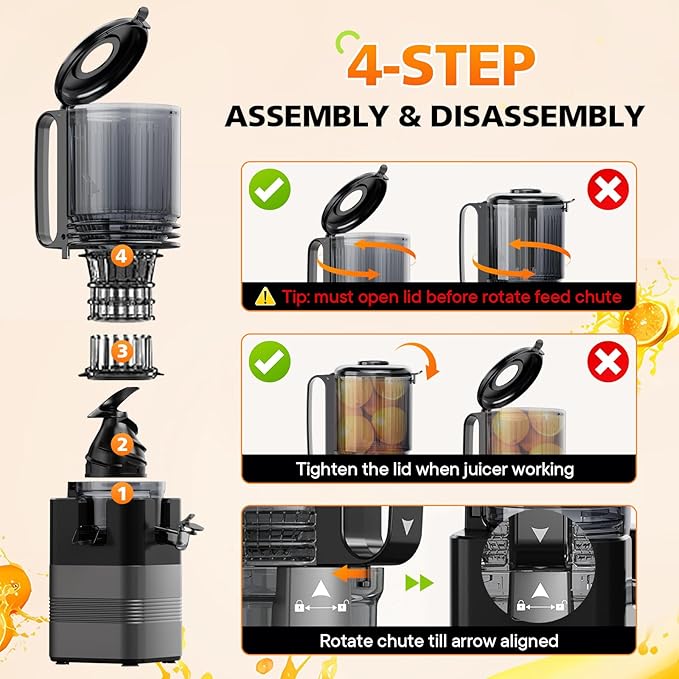 Juicer Machines with 5.8" Wide Feed Chute, Masticating Juicer for Whole Vegetables & Fruits, Cold Press Juicer,Juice Extractor Machine Easy to Clean, (grey, 5.8)
