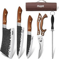 Huusk Chef Knife Set 5 PCS - Hand Forged High Carbon Steel Butcher Knife Set with Poultry Shears & Sharpening Rod, Cooking Knives with Bag for Grill BBQ Camping, Gifts for Men and Women