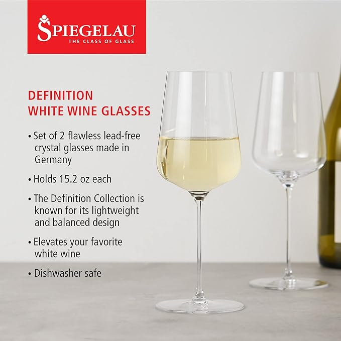 Spiegelau Definition Crystal White Wine Glasses, Sleek and Lightweight Design, Elegant Glassware for Wedding Gifts, Birthday Gifts, Home Bar, Hosting Essentials, 15.2 oz, Set of 2