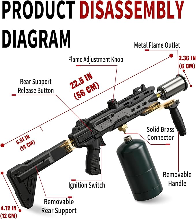 Powerful Propane Torch Gun, Fathers Day Gift for Dad Men, Culinary Blow Kitchen Cooking Torch for Steak Searing, Campfire Charcoal Starter for Blackstone Griddle Accessories (Tank Not included)