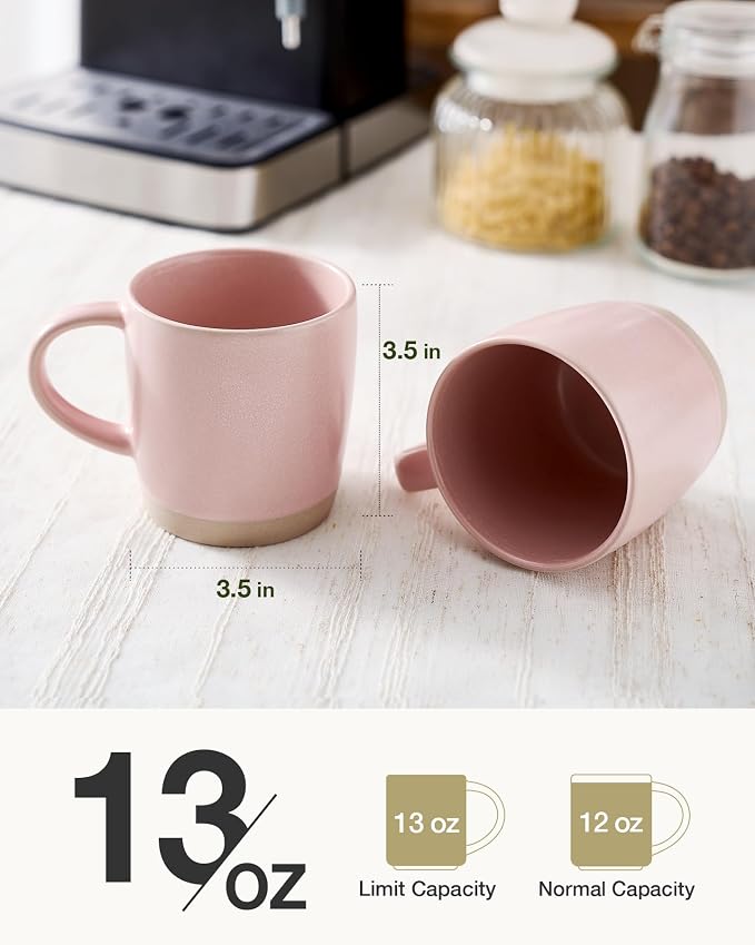 famiware Coffee Mugs Set of 8, Milkyway 13 oz Mug Set, Ceramic Cup Set with Handle for Coffee, Tea, Cocoa, Milk, Light Pink