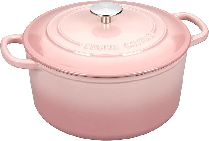 EDGING CASTING Enameled Cast Iron Dutch Oven with Sourdough Bread Baking Kit, Bread Dutch Oven with Lid, Includes Proofing Basket & Baking Tools, 5qt, Pink