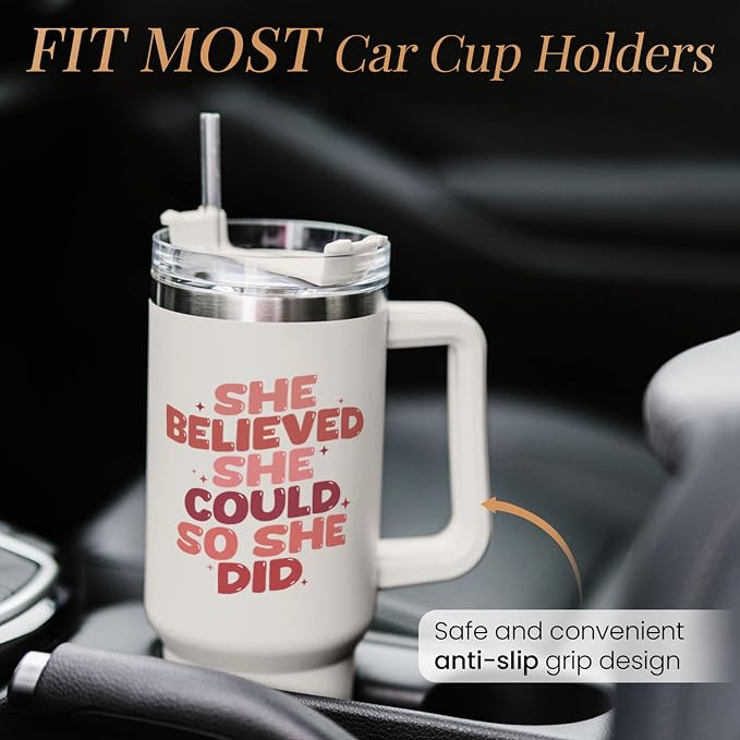 SANDJEST Graduation Gift for Women She Believed She Could So She Did Tumbler 40oz Stainless Steel Insulated with Handle and Straw - New Job, Going Away, Inspirational Design