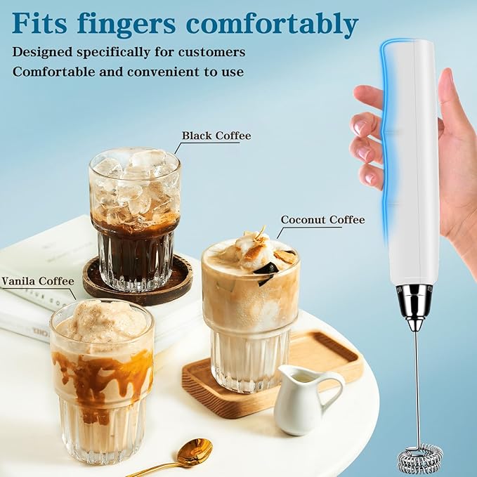 BSRGMS Milk Frother Handheld for Coffee, Electric Whisk 3 Speed Adjustable, Drink Mixer with Stainless 3 Whisks, Rechargeable Hand Frother Wand, Foam Maker for Latte Cappuccino Hot Chocolate Egg White