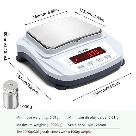 Lab Scale 2000g/0.01g High Precision Digital Scale with 1kg Weights Analytical Balance Electronic Scale for Kitchen Lab Weighing
