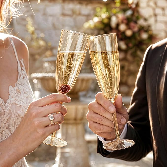WDF 36PCS Brown Champagne Flutes Plastic - 6 OZ Disposable Champagne Flutes for Wedding/Birthday/Parties/Brindis
