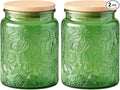 ANSQU Set of 2 Glass Jars with Lids, 23.7 FL OZ Vintage Glass Storage Jars, Cookie Jar Sugar Container for Kitchen Counter, Pantry, Candy Jar with Lid (Green, 2Pack)