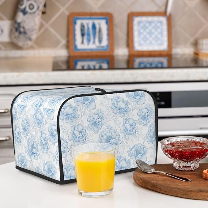 Toaster Cover 4 Slice Flower Pastel Blue Floral Kitchen Small Appliance Covers with Pockets Dust and Fingerprint Protection