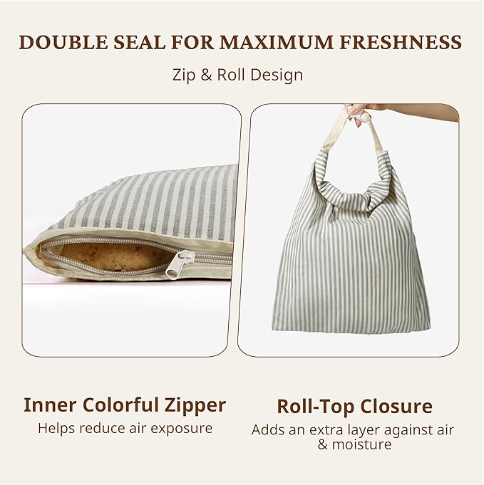 BRONYPRO Reusable Beeswax and Linen Bread Bags with Zipper, 2-Pack Waxed Bread Bags for Homemade Bread & Sourdough, Sustainable Sourdough Loaf Storage to Lock in Freshness, Large 17x12.6in, Grey