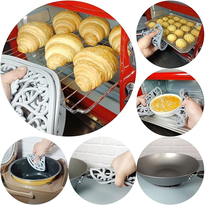 Silicone Trivets for Hot Dishes, Trivets for Hot Pots and Pans, Silicone Trivet Large for Kitchen Countertop, Non-Slip Heat Resistant Modern Pads for Kitchen Table, Round 6 Grey