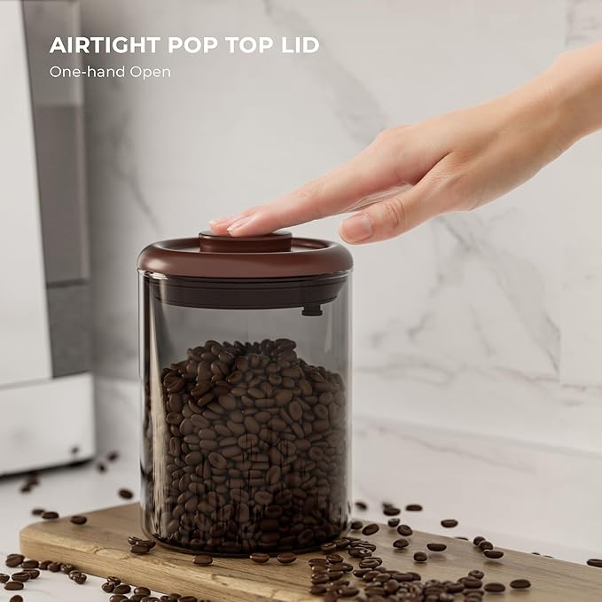 6OZ Amber Glass Coffee Canister with Pop Lid & CO₂ Valve - UV Protection Ground Coffee Containers for Travel & Outdoor - Keep Coffee Fresh