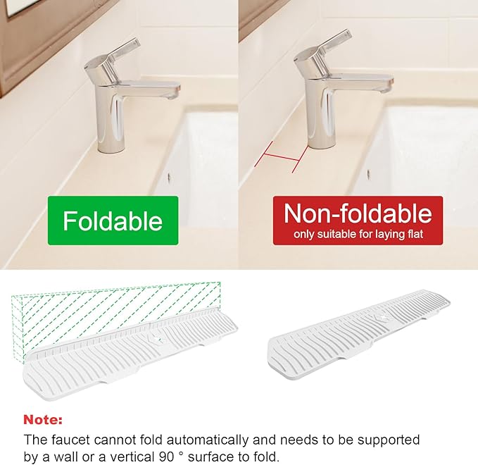 Faucet Guard - 90 Foldable Draining Mat for Kitchen Sink with 2 Drain Ports, Suitable for Bathroom, etc (White, 29.9"*5.9")