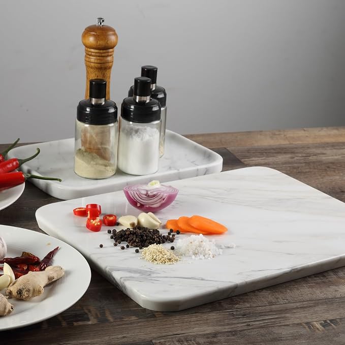 Koville Italian Natural Marble Cutting Board for Kitchen, 16x12inch Large Hand Crafted Marble Slab for Cheese, Charcuterie, Pastry Board - Wedding Gift, House Warming Gift