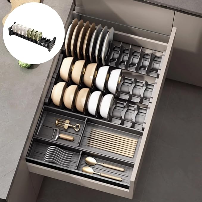 Dish Drying Rack, Stainless Steel Adjustable Bowl Plate Drainer, Pot Lid Holder, Plate Organizer for Cabinet for Cutting Boards, Cooling Racks (Gentle Black,18.11*4.72 inch,Bowl Drying Rack)