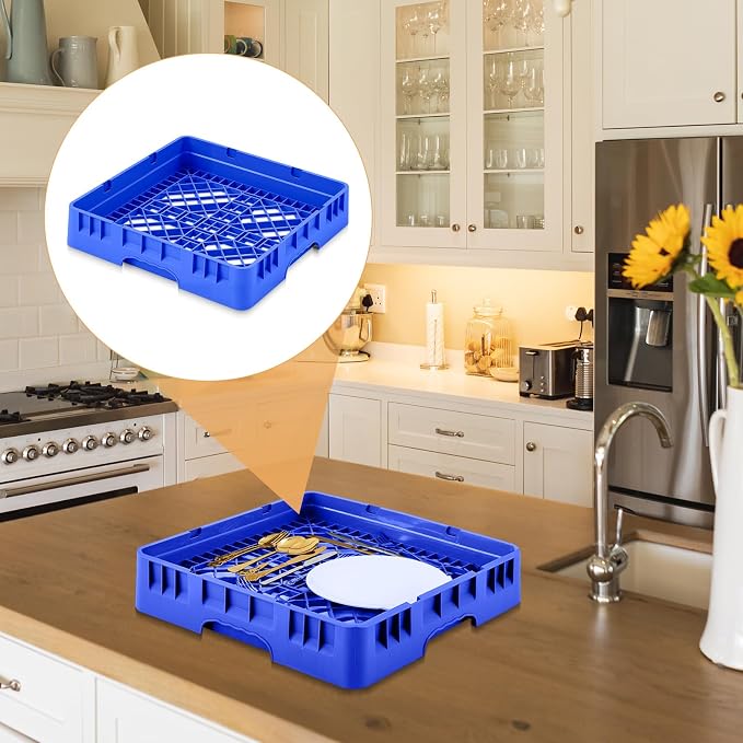 Aurelema Commercial Dishwasher Tray Rack, Commercial Dish Drying Rack, Polypropylene Full Size Flatware Tray for Hotel Canteen Kitchen Restaurant Tableware Plate and Bowl(Basic Edition,Blue,1 Pack)