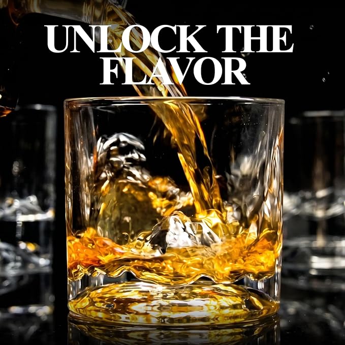 LIITON Grand Canyon Heavy Crystal Whiskey Glasses Gift Set of 4, Thick Freezable Bourbon Glass 1lb Each, Premium Whiskey Gifts for Men, Frozen Crystal Chills Cocktails, 10 oz