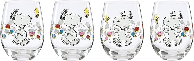 Lenox Glass Tumblers, Chef Snoopy Tumblers Set of 4, Glass Tumbler, Drinking Glasses, Dishwasher Safe, 18-Fl Oz, PEANUTS Snoopy Gifts, Water Glasses Drinking Sets, Birthday Gifts for Women (4 Piece)