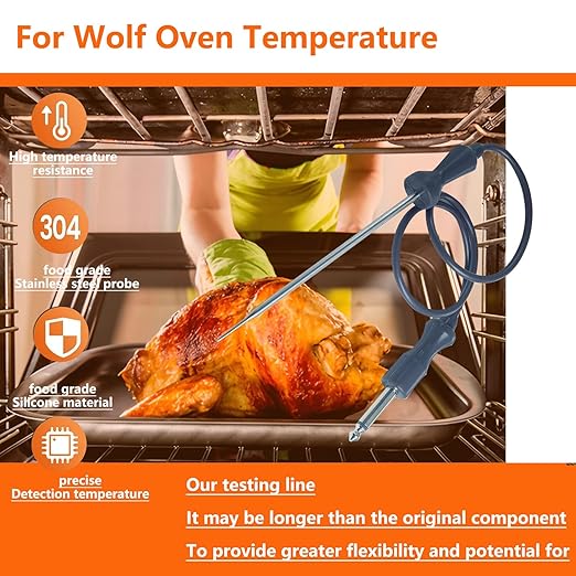 Wolf Oven Temperature Probe 318601302 26in Food-Grade Silicore Wire & 304 Stainless Steel, High Accuracy +/-0.05% Genuine Replacement for Model 5304503737