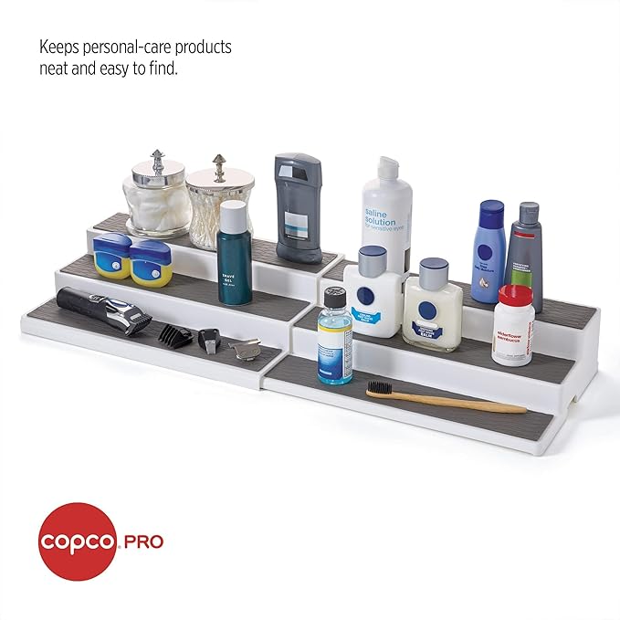 Copco Pro 2-Pack Expandable 3-Tier Cabinet Organizer - Adjustable Deep Shelf System for Spices, Pantry, Bathroom & Office, Expandable Storage Rack that Adjusts from 14.8" to 26.3"
