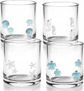 4 Pcs Summer Ocean Icon Glasses Set, 14oz Aesthetic Shell Starfish Seahorse Turtle Glass Cup Icon Stemless Coffee Cocktail Glassware Cup for Party Supplies Gift (Ocean)