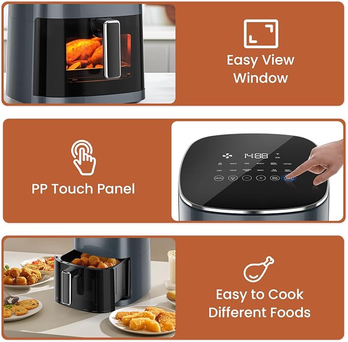 Sweetcrispy Air Fryer 6 Quarts with Window, 12-in-1 Square Airfryer Oven for Family, 400°F Rapid Air Crispy Technology, Roast Bake Dehydrate, Nonstick & Easy-Clean Basket