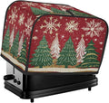 4 Slice Toaster Cover,Christmas Tree Snowflakes on Red Small Kitchen Appliance Bread Machine Cover with Pockets,Dust & Fingerprint Protection