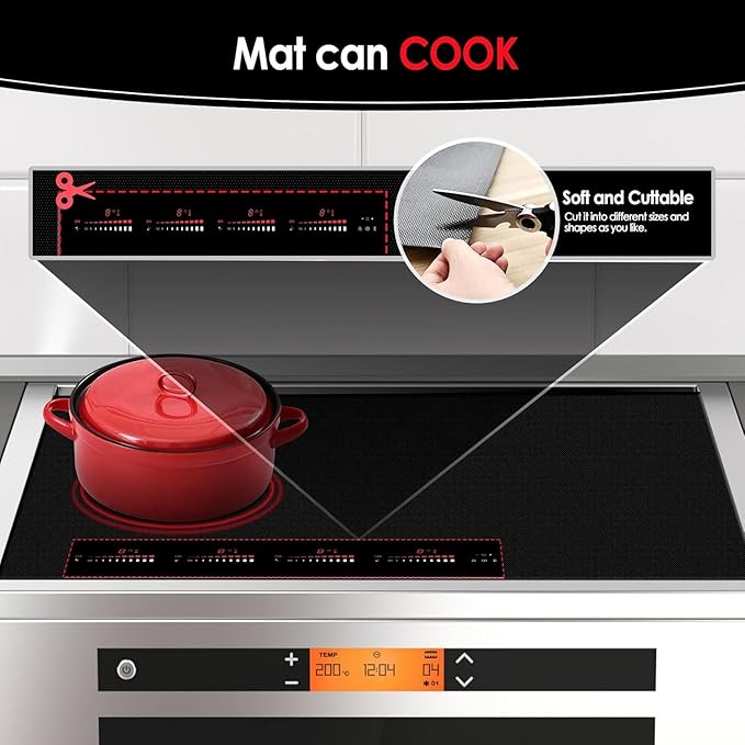 Large Newly-Enhanced Silicone Induction Cooktop Protector Cover Stove Mat 20.4" x 30.7"(Magnetic) | 300°C (572°F) Heat-Resistant | Power Boost Compatible | Prevents Pot Sliding & Scratches,Black&White