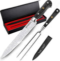 MOSFiATA 8" Carving Knife & 7" Fork Set - Premium Meat Cutting Knife, German High Carbon Stainless Steel EN.4116 BBQ Knives for Slicing Meats, Fruits & Vegetables