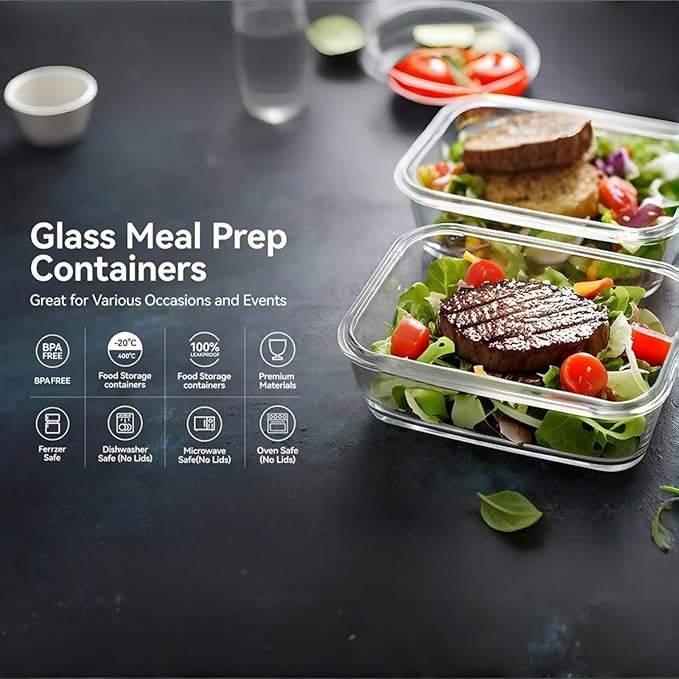 5Pack (34oz-2 Compartments with Lunch Bag) Glass Food Storage Containers with Lids for Kitchen Meal Prep, Fridge Organization, Lunch Box