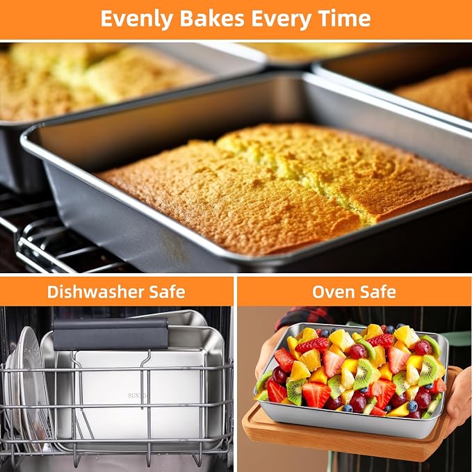 2 PCS Stainless Steel Food Storage Containers with lids,2.16 Inch Deep, 8x10 Inch Stainless Steel Oven plate, Metal Roasting Pan for Meal Prep、Meat, Rustproof & Heavy, Freezer & Dishwasher Safe