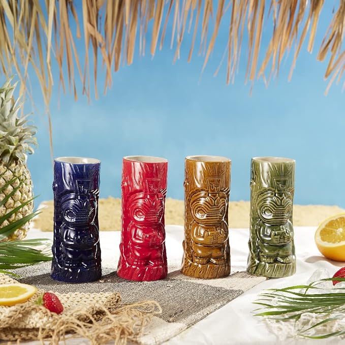 LEMONSODA Ceramic Hawaiian Tiki Glasses (Ceramic, Set of 4)