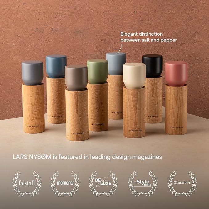 LARS NYSØM Wooden Salt and Pepper Grinder Set Manual with Tray - Salt and Pepper Mills with Adjustable Ceramic Grinder - Elegant Beechwood Pepper and Salt Mill Set for Dining Table (Sage Green)