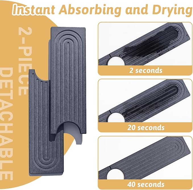 Diatomite Sink Mat around Faucet, Instant Dry Stone Sink Tray Cleaning Tools Holder Prevents Moisture Buildup, Sink Splash Guard for Bathroom Laundry Counter, Elegance Stylish Birthday Gift, Dark Gray