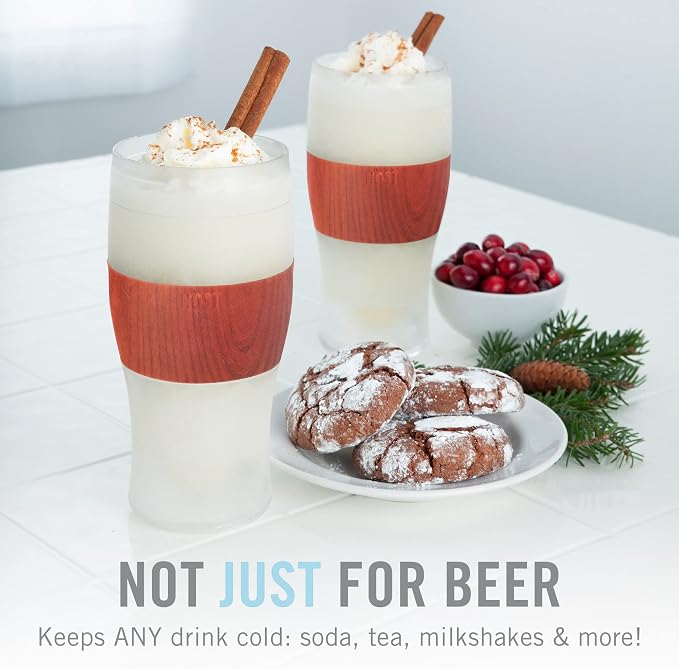 Host Freeze, Frozen Mugs, Freezable Pint Set, Beer Keep Your Drinks Cold, Double Walled Insulated Glasses, Tumbler for Iced Coffee, 16oz, Set of 2, Wood