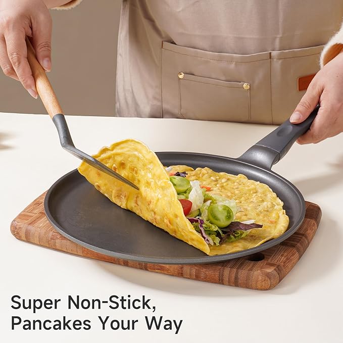 JEETEE Nonstick Crepe Pan, 11 Inch Titanium Pancake Pan, Healthy Non-Toxic Flat Tawa Dosa Tortilla Pan for All Stovetops including Induction, PTFE & PFOA Free