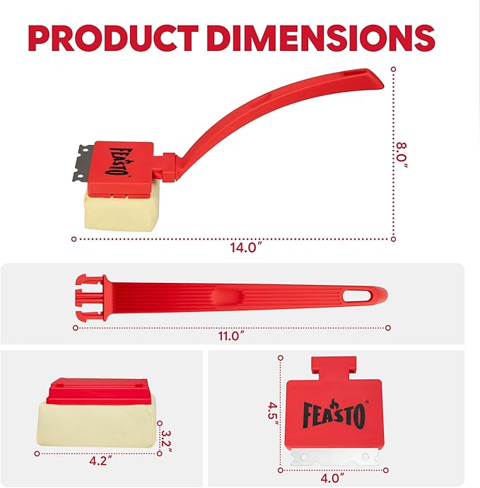 Feasto Bristle Free Grill Brush with Scraper for Outdoor Grills, Reinforced Steam BBQ Cleaning Brush with Replaceable Cleaning Head, Safe Grill Cleaner for Cast Iron & Stainless Steel Grates, Red