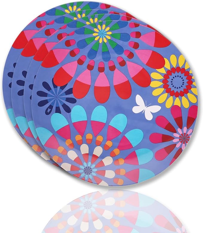 French Bull Plates - 4 Piece Set - 9 inch Melamine Salad Plates Set of 4 - Melamine Dinnerware for Indoor and Outdoor - Festival