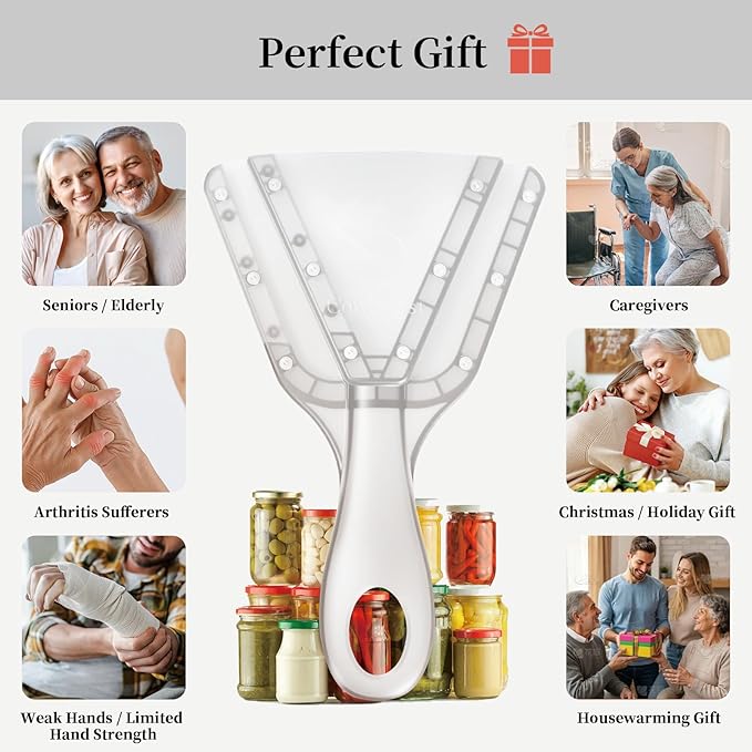 Jar Opener for Weak Hands & Seniors with Arthritis – Easy Twist-Off Lid & Bottle Opener – Ergonomic Non-Slip Handle, Unique Kitchen Gadget & Ideal Christmas Gift for Elderly, Women & Men (Transparent)