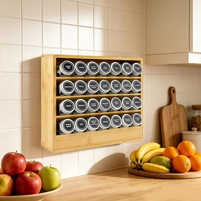 Bamboo Tiered Spice Rack Organizer for Cabinet,Wooden Seasoning Rack for Countertop, Cupboard, Pantry, Kitchen (Spice Jars Not Included)