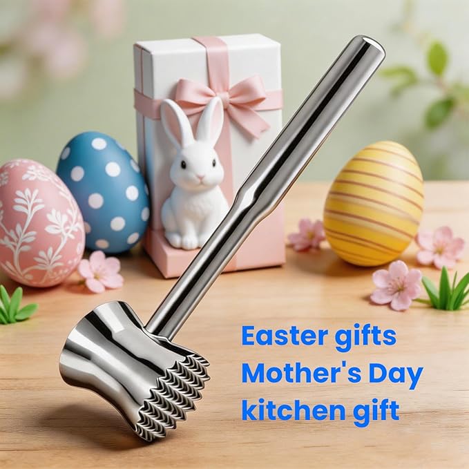 304 Stainless Steel Meat Tenderizer Mallet, Meat Hammer Dishwasher Safe with Storage Bag & Gift Box, Dual Sided Chicken Pounder for Steak, Beef, Poultry, Heavy Duty Kitchen Mallet