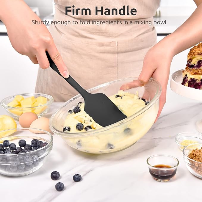 U-Taste 18/8 Stainless Steel Measuring Cups and Spoons Set of 10 Piece, Upgraded Thickness Handle(Black), U-Taste 600ºF Heat Resistant 11.38in Silicone Scraper (Black)