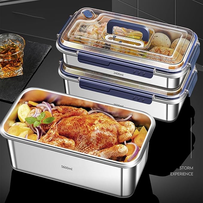 Karlak Food Storage Containers with Lids Aight Food Grade 316 Stainless Steel Large acity Leakproof Kitchen Storage Container with Date Indicator Sealing Ring den Handle Oven Micro