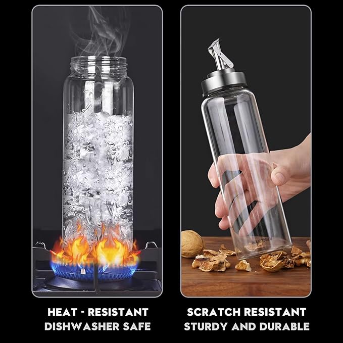 Glass Olive Oil Dispenser Bottle Shatterproof & Leakproof Oil and Vinegar Dispenser Set with Stainless Steel Spout & Rubber Bottom