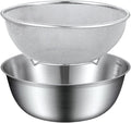 Stainless Steel Kitchen Strainers Set, Includes Bowl and Fine Mesh Sifter, Sturdy Mesh Strainer Basket for Kitchen Use, Dishwasher Safe, Ideal for Washing Fruits, Vegetables, and Small Grains